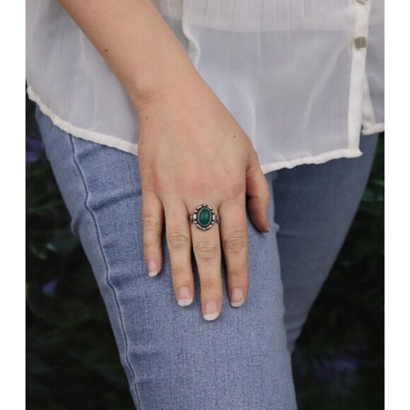 Sterling Silver Green Onyx Ring Size 9 3/4 - Picture 4 of 7